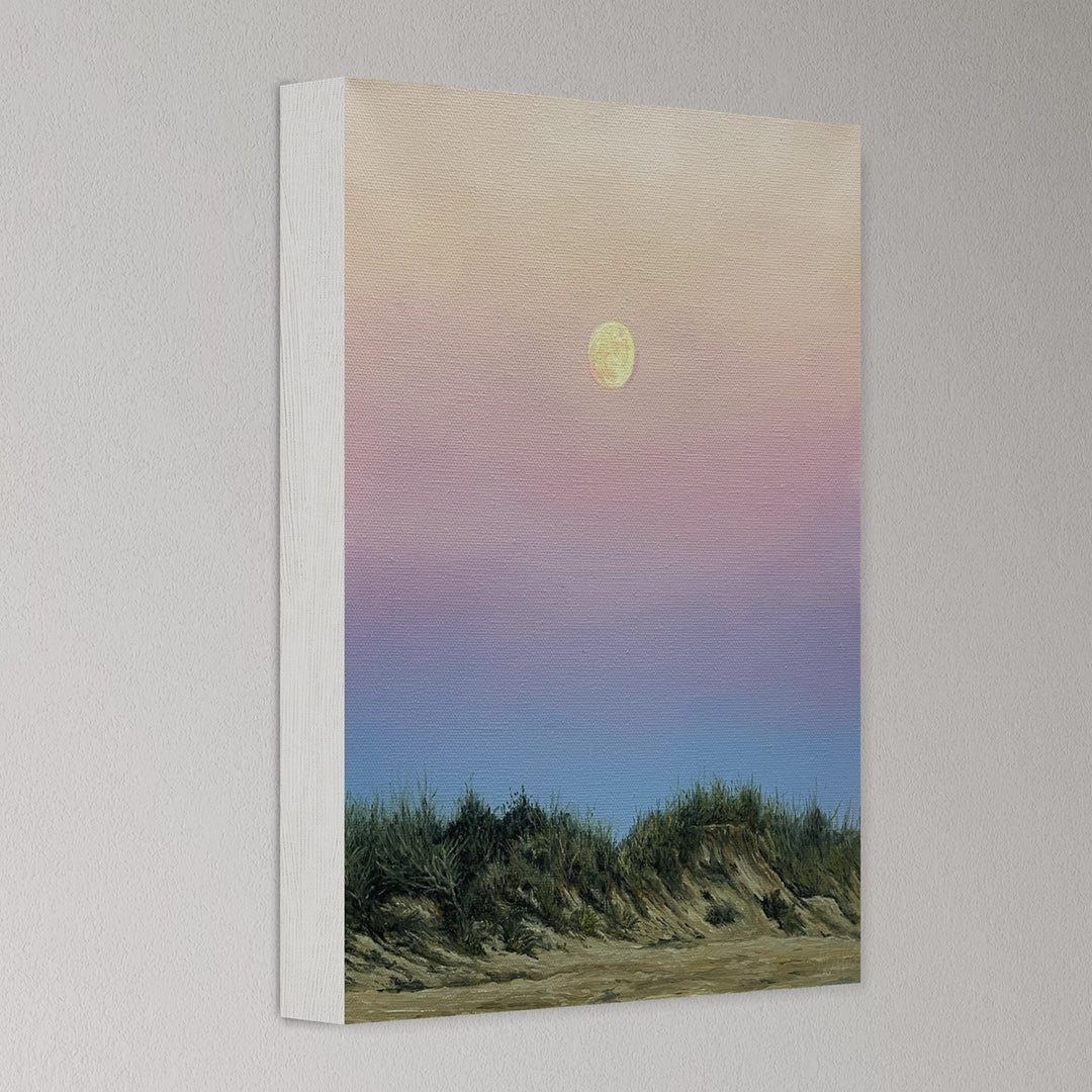 Canvas print of a landscape with a full moon on a gradient sky.
