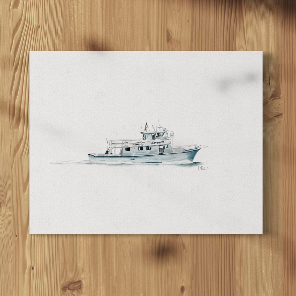 Lazybones Charter Fishing Boat - Print