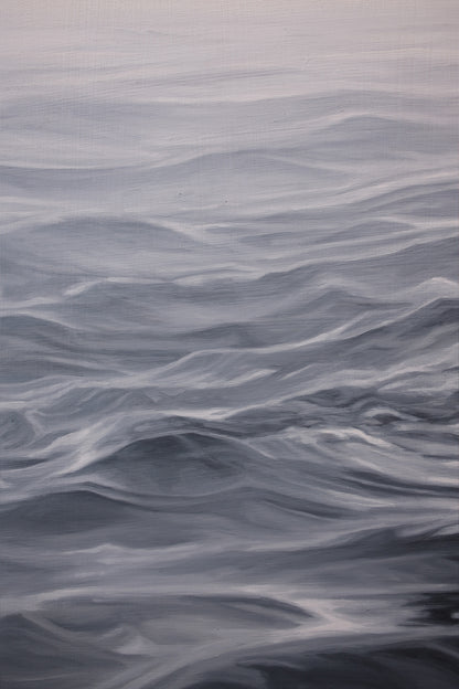 Close-up detail of painted ocean waves in Becoming, original oil painting by Candace Ceslow