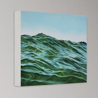 Canvas print of wavy green landscape on a gray wall