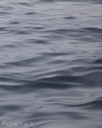 Original seascape oil painting panel from “Out to Sea, IX” triptych by Montauk artist Candace Ceslow featuring close-up ocean water.