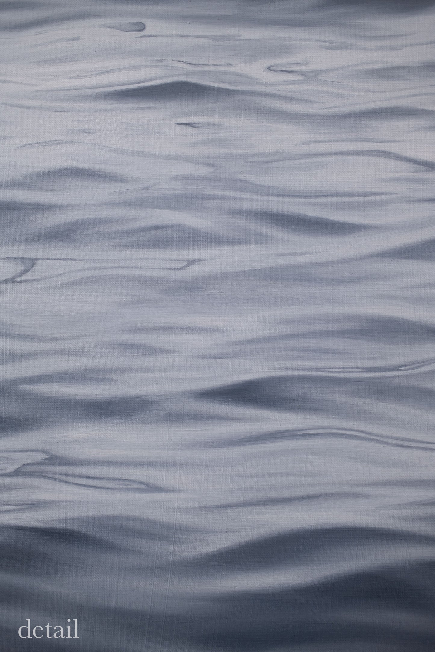 Detail of contemporary ocean painting highlighting layered brushwork and gentle movement across the water surface.