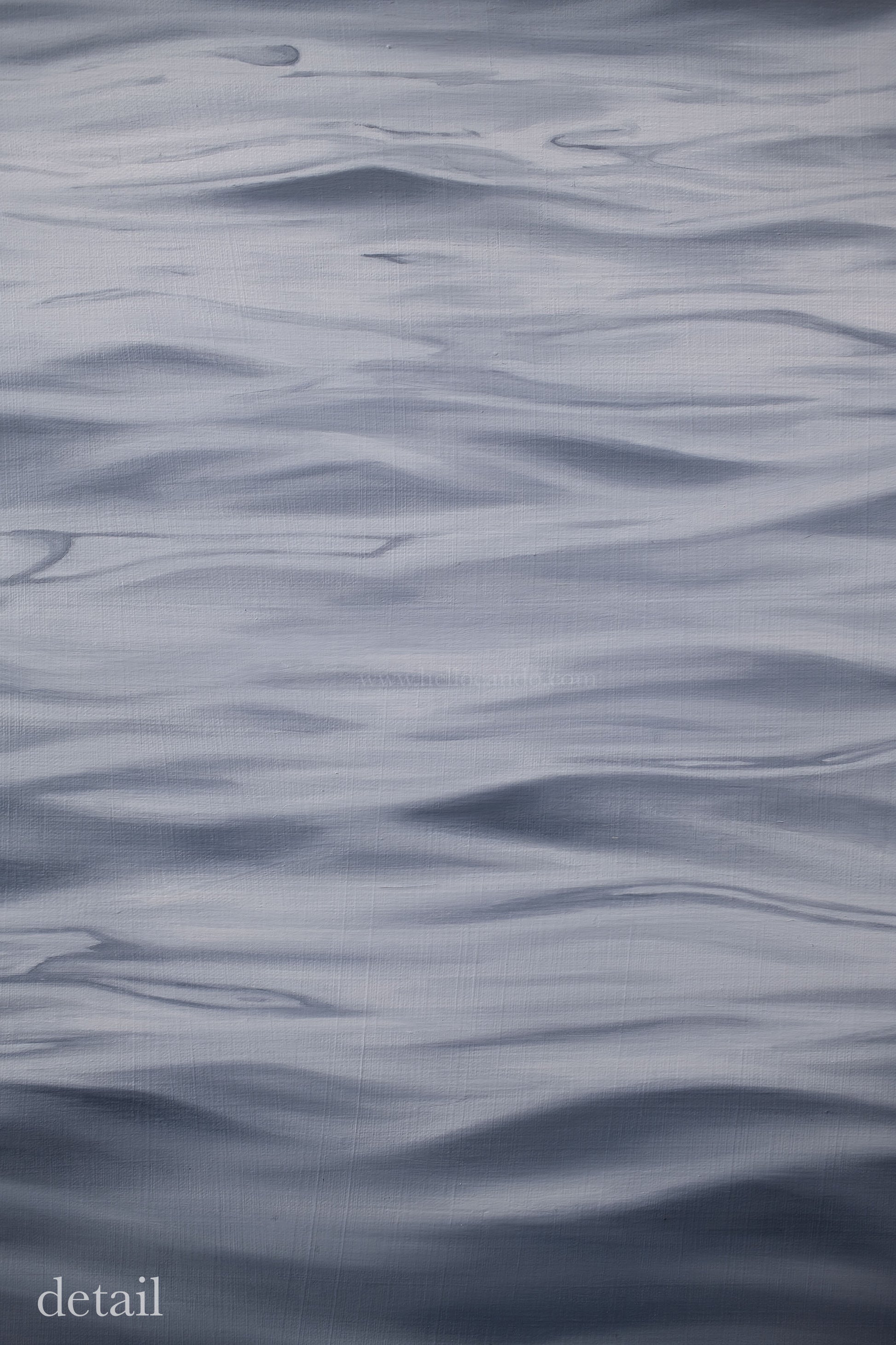 Detail of contemporary ocean painting highlighting layered brushwork and gentle movement across the water surface.