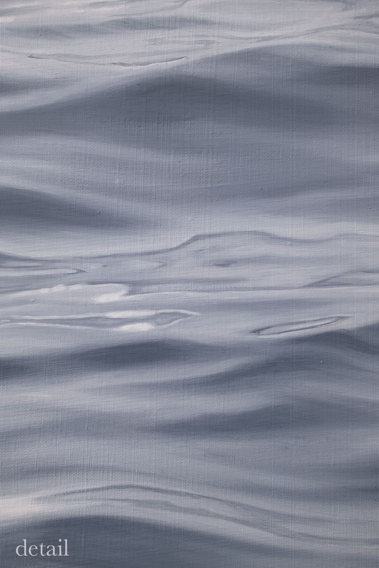 Fine art canvas texture detail from triptych seascape painting showing soft tonal shifts in open water.