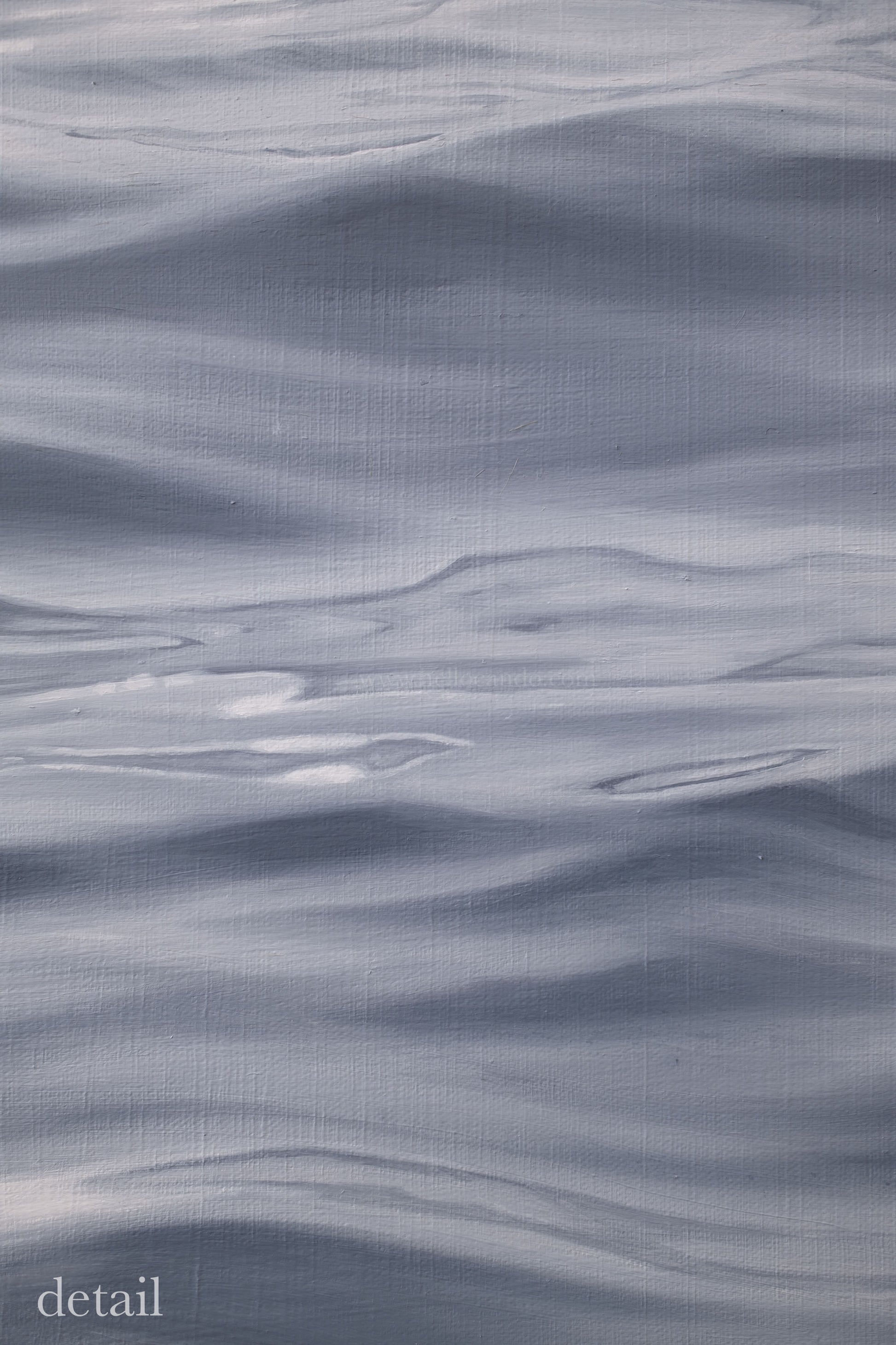 Fine art canvas texture detail from triptych seascape painting showing soft tonal shifts in open water.
