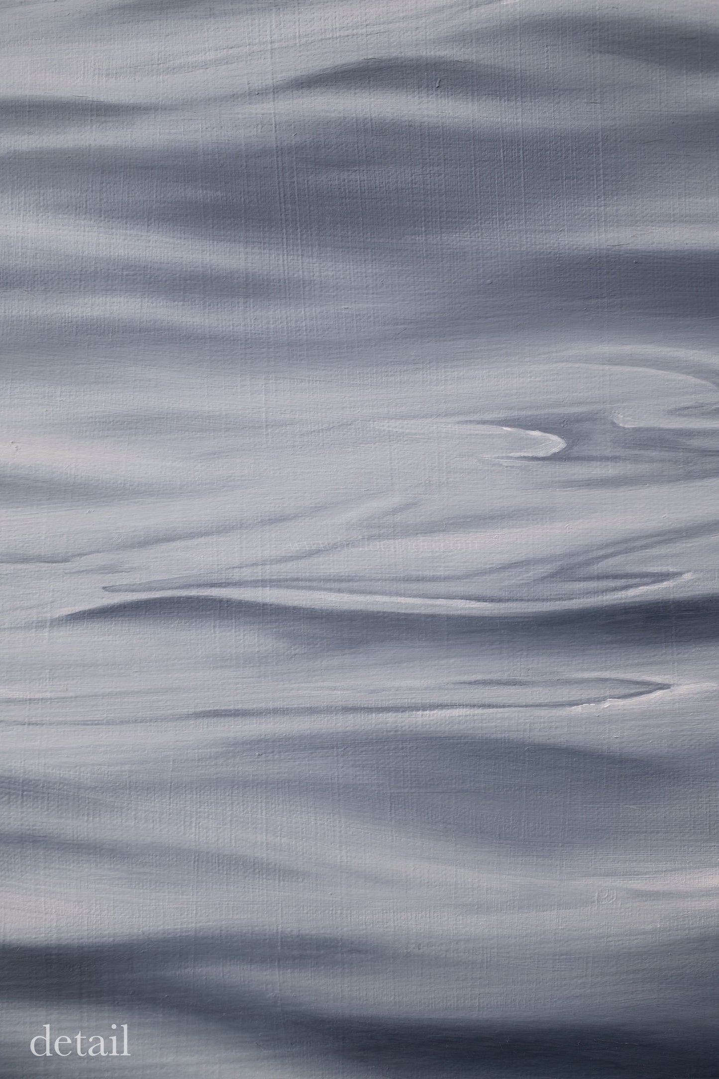 Close-up of hand-painted ocean surface with elongated wave lines and delicate light accents.
