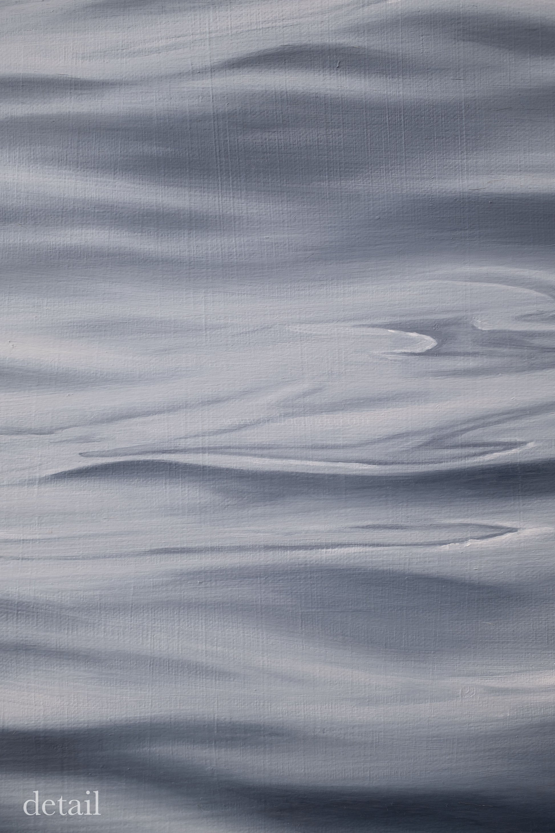 Close-up of hand-painted ocean surface with elongated wave lines and delicate light accents.